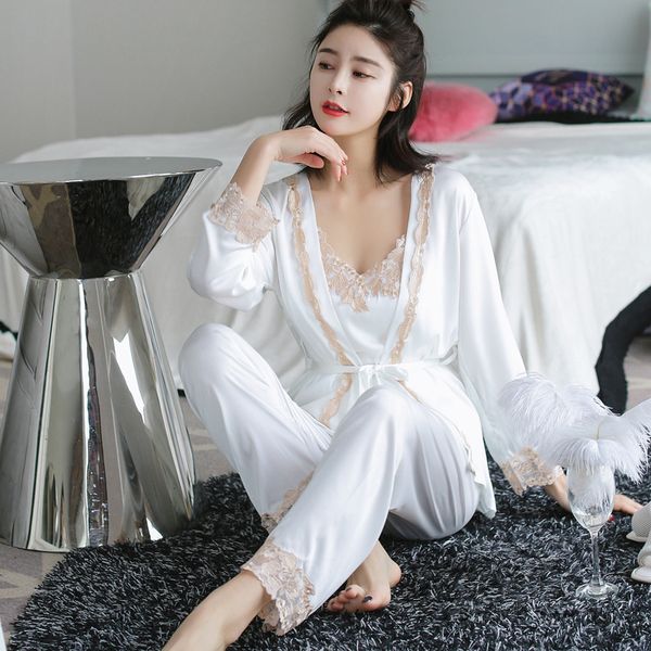 women pajamas suit lady strap pants sleepwear three piece nightgown kimono robe home wear bath gown sets nightdress, Black;red
women pajamas suit lady strap pants sleepwear three piece nightgown kimono robe home wear bath gown sets nightdress, Black;red