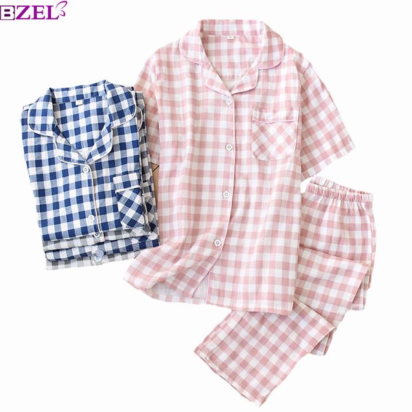 men's and women's pajamas set spring new gauze cotton plaid lover's sleepwear simple style short sleeve+pant 2piece set homew, Blue;gray
men's and women's pajamas set spring new gauze cotton plaid lover's sleepwear simple style short sleeve+pant 2piece set homew, Blue;gray