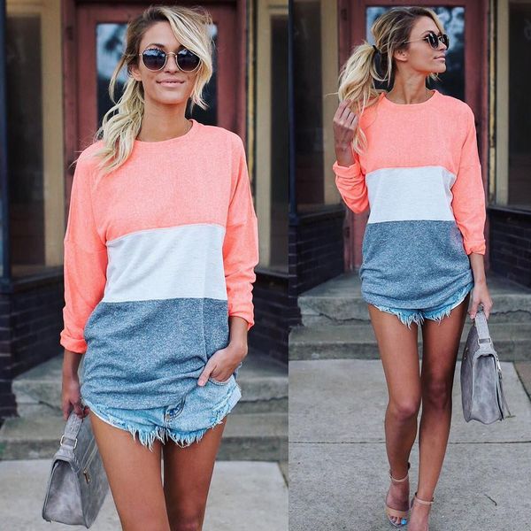 2019 women three-color stitching color shirt plus size loose long-sleeve t-shirt women shirts sale, White
2019 women three-color stitching color shirt plus size loose long-sleeve t-shirt women shirts sale, White