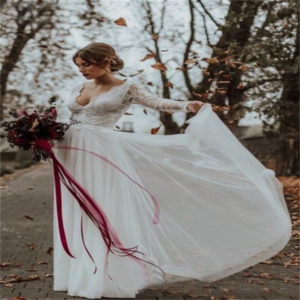 2020 a-line wedding dresses high v-neck long sleeve appliqued lace wedding gown boho sweep train custom made robes de mariée cheap, White
2020 a-line wedding dresses high v-neck long sleeve appliqued lace wedding gown boho sweep train custom made robes de mariée cheap, White