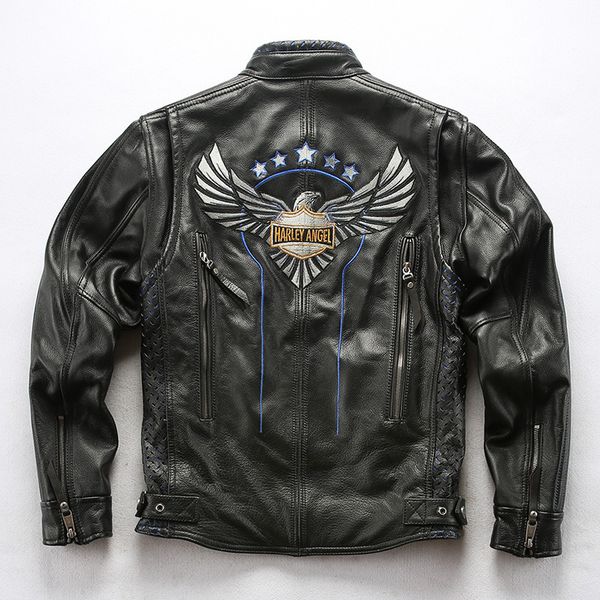 2020 men's motorcycle leather jacket with eagle embroidery 007 anniversary moto biker jacket cow leather coat men, Black
2020 men's motorcycle leather jacket with eagle embroidery 007 anniversary moto biker jacket cow leather coat men, Black