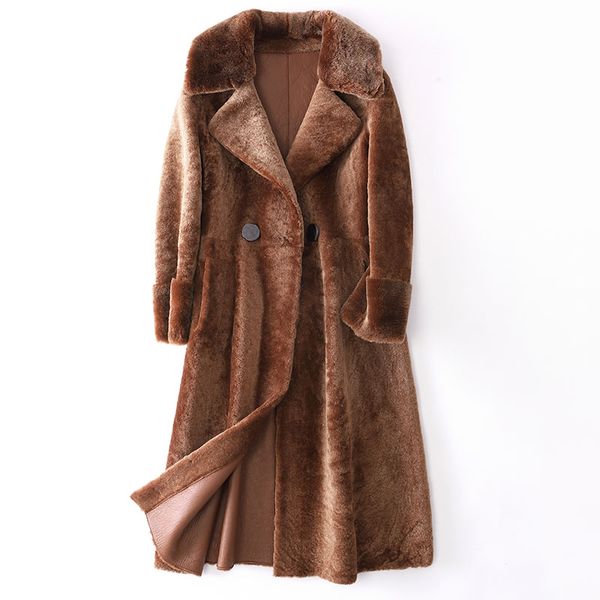 new fur-in-one coat women's medium and long pure leather coat, Black