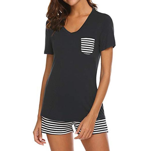 women's pajamas, short-sleeved pajamas, striped stitching pajamas women's pajama set striped short sleeve sleepwear sets 2019, Black;red
women's pajamas, short-sleeved pajamas, striped stitching pajamas women's pajama set striped short sleeve sleepwear sets 2019, Black;red
