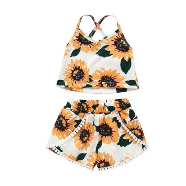 AU Toddler Kids Baby Girl Clothes Sunflower Sleeveless Vest Tops Shorts Outfits