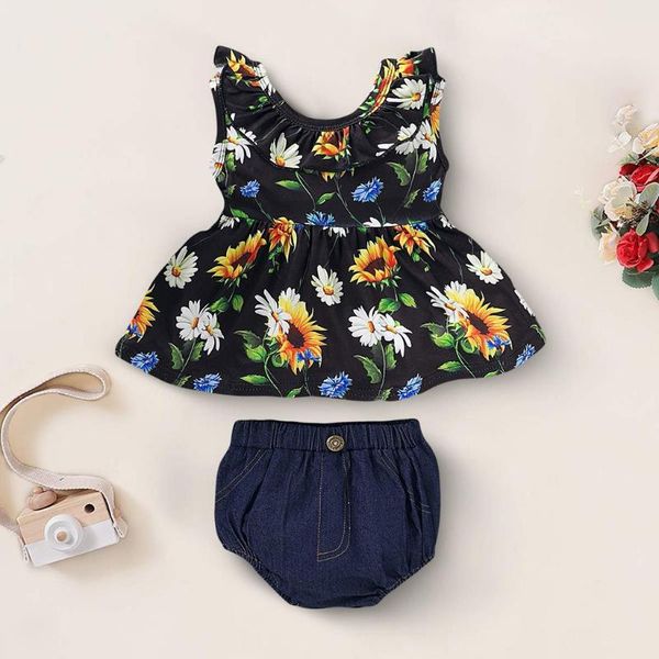 summer newborn baby girl clothes sleeveless flower ruffle shirt +denim jean shorts set girl clothes kids w10, White
summer newborn baby girl clothes sleeveless flower ruffle shirt +denim jean shorts set girl clothes kids w10, White