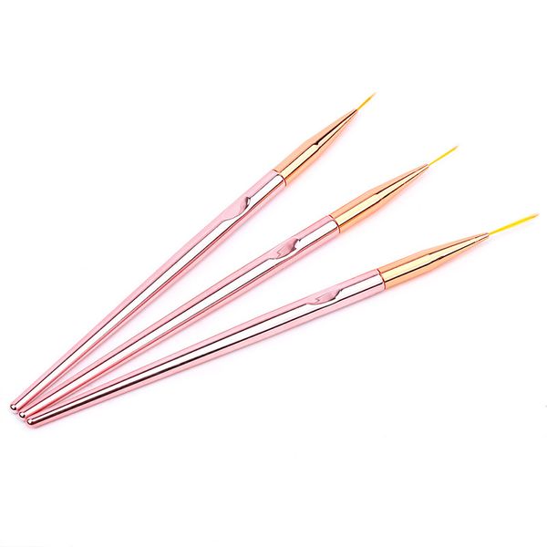 3pcs Nail Art Line Painting Brushes Metal Handle Rose Gold Ultra-thin Liner Drawing Pen Manicure Tools Uv Gel Bn47s