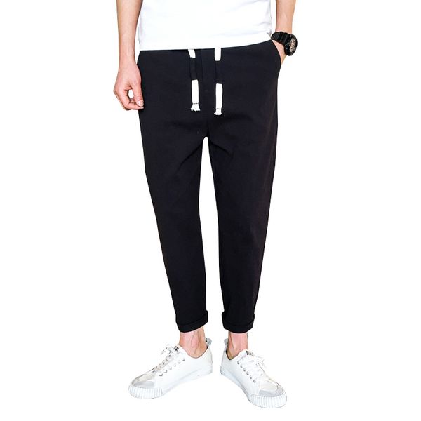 men's summer casual pants natural cotton linen trousers white linen elastic waist ankle-length man's pants 2019, Black
men's summer casual pants natural cotton linen trousers white linen elastic waist ankle-length man's pants 2019, Black
