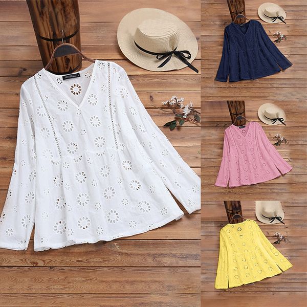 plus size tunic women's embroidery blouse stylish 2020 zanzea hollow summer casual long sleeve shirts female v neck blusas, White
plus size tunic women's embroidery blouse stylish 2020 zanzea hollow summer casual long sleeve shirts female v neck blusas, White