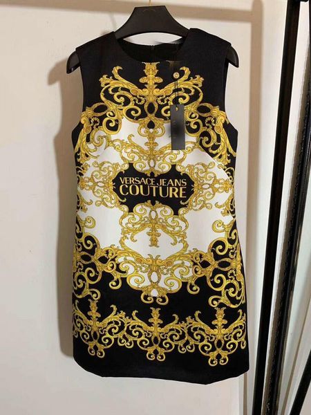 women dress vintage 2020 summer new arrived wholesale runway occident dresses runway deisnger brand print vesitods, Black 
women dress vintage 2020 summer new arrived wholesale runway occident dresses runway deisnger brand print vesitods, Black