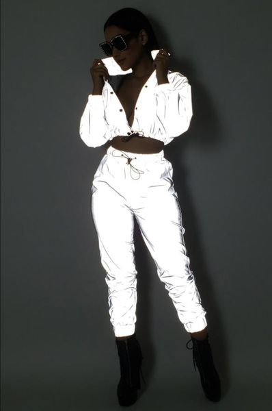 reflective two piece set drawstring crop and pants hip hop club festival outfit tracksuit joggers suit, White
reflective two piece set drawstring crop and pants hip hop club festival outfit tracksuit joggers suit, White