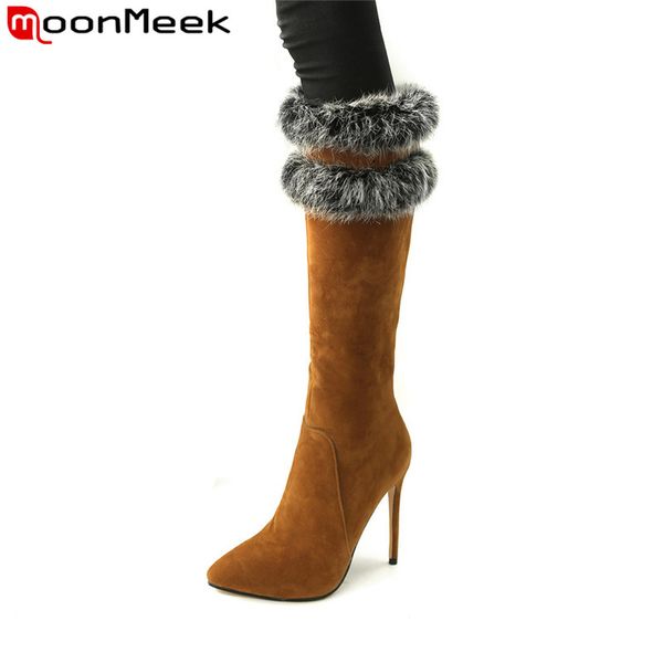 moonmeek plus size 34-46 knee high boots pointed toe stiletto heels winter keep warm snow boots zip faux fur ladies shoes, Black
moonmeek plus size 34-46 knee high boots pointed toe stiletto heels winter keep warm snow boots zip faux fur ladies shoes, Black