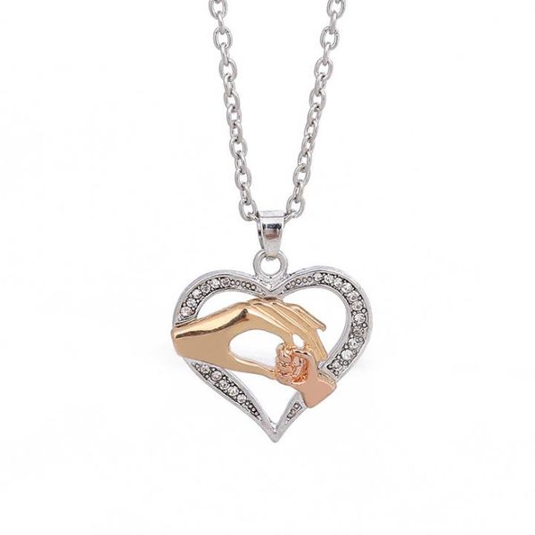 explosive european and american fashion trend heart-shaped necklace hand in hand with family love pendant mother's day clavicle jewelry, Silver
explosive european and american fashion trend heart-shaped necklace hand in hand with family love pendant mother's day clavicle jewelry, Silver