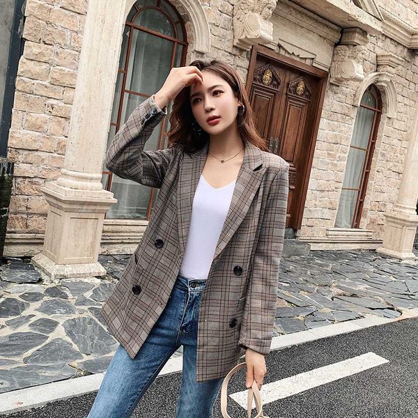 2019 autumn vintage bouble breasted plaid vrouwen blazer zakken jassen vrouwelijke retro suits coat, Black;brown
2019 autumn vintage bouble breasted plaid vrouwen blazer zakken jassen vrouwelijke retro suits coat, Black;brown