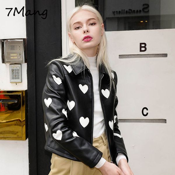 7mang 2018 women cute heart pu leather jacket street sweet turn down collar soft slim ladies coat black long sleeve party jacket
7mang 2018 women cute heart pu leather jacket street sweet turn down collar soft slim ladies coat black long sleeve party jacket