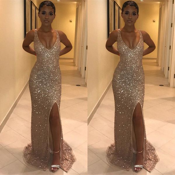 2019 glitz v neck sequined long prom dresses front split mermaid evening gown floor length scoop party dresses bc1027
2019 glitz v neck sequined long prom dresses front split mermaid evening gown floor length scoop party dresses bc1027