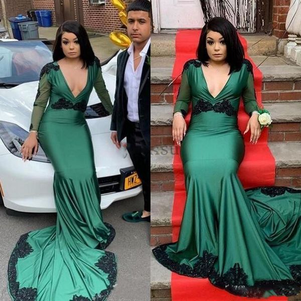 hunter african mermaid prom dresses v neck long sleeve sweep train black appliques long formal evening party gowns special occasions
hunter african mermaid prom dresses v neck long sleeve sweep train black appliques long formal evening party gowns special occasions
