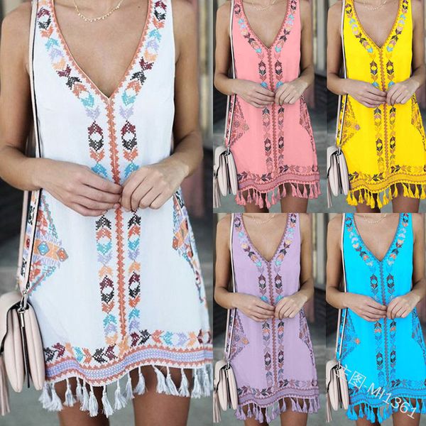 Sexy V Neck Designer Womens Dresses Tassel Printed Sleeveless Womens Dresses Casual Womens Clothing New Arrival
Sexy V Neck Designer Womens Dresses Tassel Printed Sleeveless Womens Dresses Casual Womens Clothing New Arrival