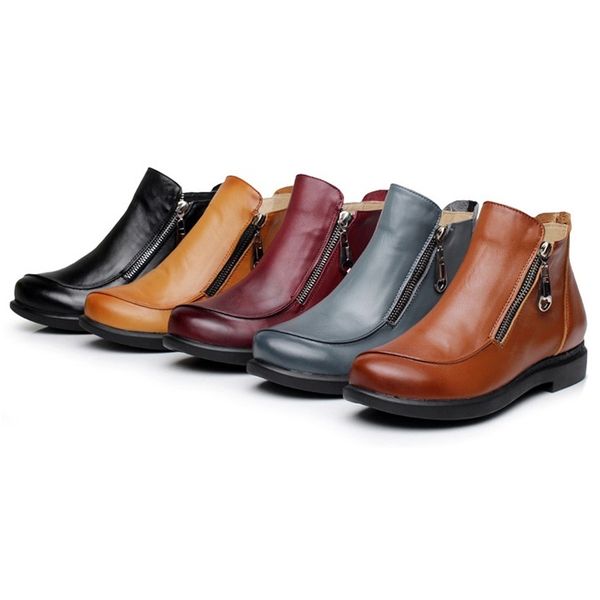 new autumn lady winter short genuine leather flat heels shoes side zipper women ankle boots plus, Black 
new autumn lady winter short genuine leather flat heels shoes side zipper women ankle boots plus, Black