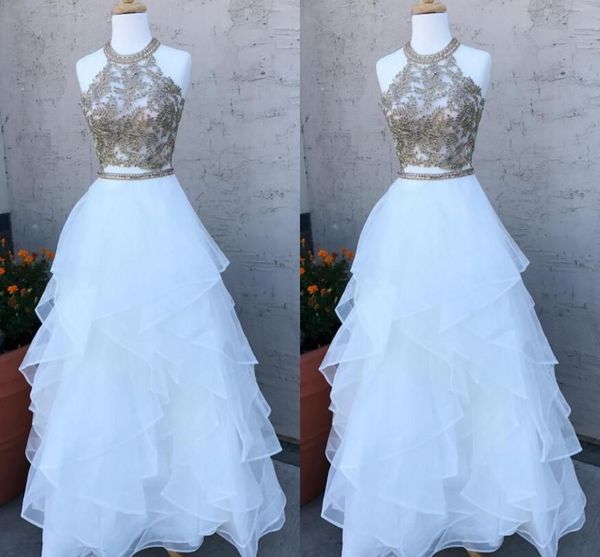 2 pieces prom dresses 2019 ruffles gold lace applique beaded crystal high neck hollow back evening gowns elegant formal dress graduation, Black;red
2 pieces prom dresses 2019 ruffles gold lace applique beaded crystal high neck hollow back evening gowns elegant formal dress graduation, Black;red