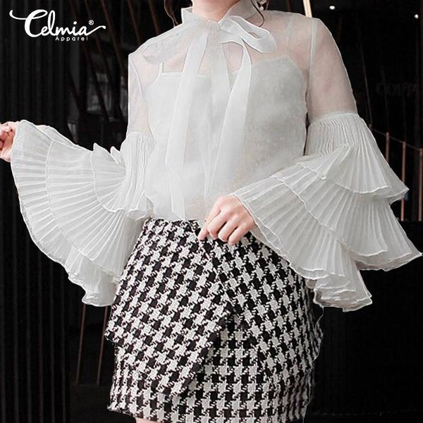 women's blouses & shirts 2021 celmia stylish women ladies see through long sleeve ruffles plus size casual loose bow blusas mujer, White
women's blouses & shirts 2021 celmia stylish women ladies see through long sleeve ruffles plus size casual loose bow blusas mujer, White
