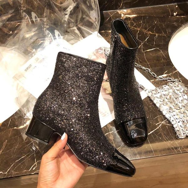 chic two-tone shoes woman patent leather & sequined cloth boots women autumn winter genuine leather square toe ankle boots, Black
chic two-tone shoes woman patent leather & sequined cloth boots women autumn winter genuine leather square toe ankle boots, Black