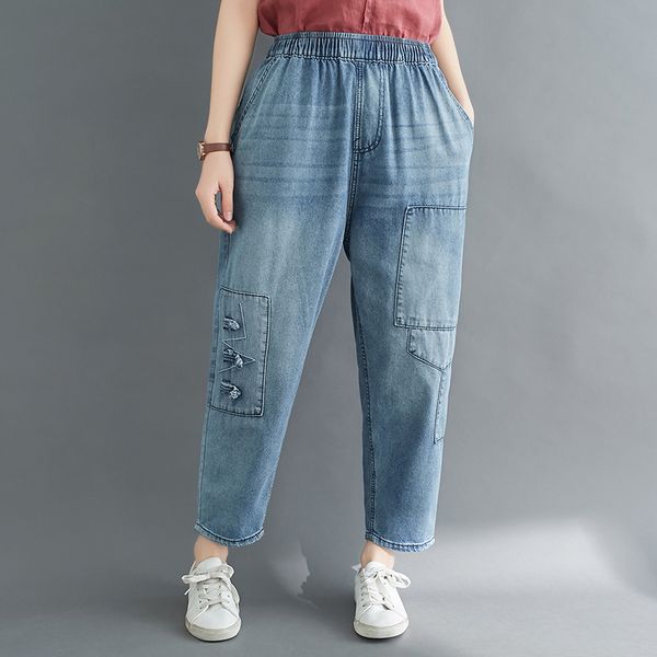 jeans women large size summer high waist female harem pants slimming loose elastic waist vintage casual women trousers, Blue
jeans women large size summer high waist female harem pants slimming loose elastic waist vintage casual women trousers, Blue
