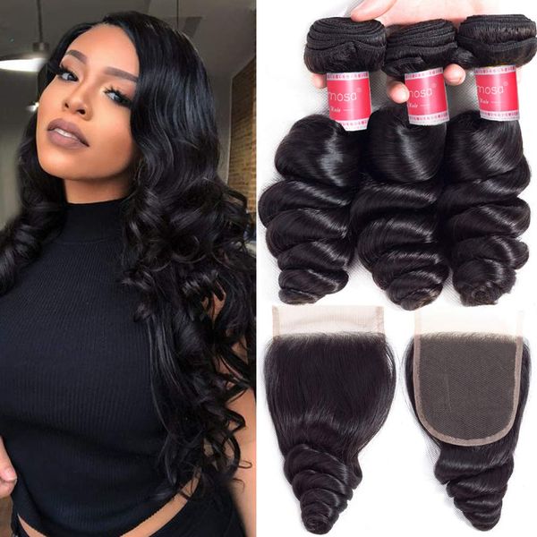 malaysian loose wave human hair bundles with closure remy hair bundels with swiss lace clousres weaving for women natural black loose curl 
malaysian loose wave human hair bundles with closure remy hair bundels with swiss lace clousres weaving for women natural black loose curl