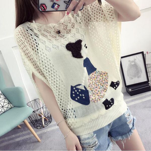 hspl summer crochet hollow out women mesh pullover sweaters cute embroidery causal knitted pull femme, White;black
hspl summer crochet hollow out women mesh pullover sweaters cute embroidery causal knitted pull femme, White;black