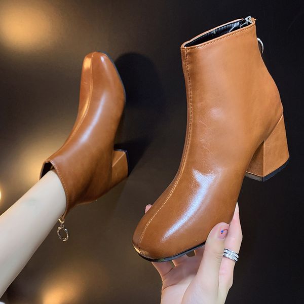 women's 2019 autumn and winter fashion korean thick heel short tube pu leather high heel back zipper round toe women's boots, Black
women's 2019 autumn and winter fashion korean thick heel short tube pu leather high heel back zipper round toe women's boots, Black