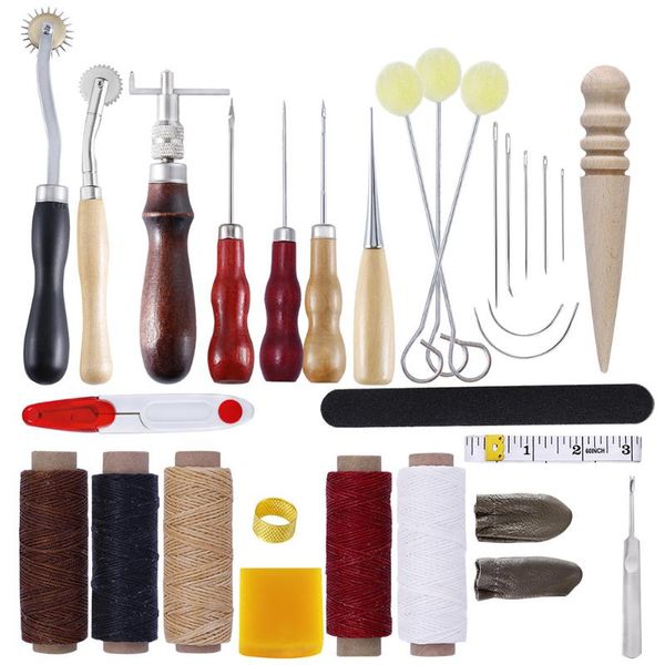 professional diy handicraft tool kit leather stitching stamping carving saddle leather craft hand tools waxed line awl thimble, Black
professional diy handicraft tool kit leather stitching stamping carving saddle leather craft hand tools waxed line awl thimble, Black