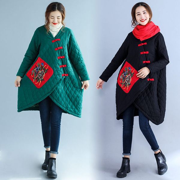 embroidered cotton coat winter new ethnic women's cotton linen blusa long v-neck loose quilted parka jacket large size f2860, Black
embroidered cotton coat winter new ethnic women's cotton linen blusa long v-neck loose quilted parka jacket large size f2860, Black