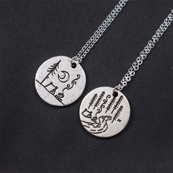 tent moon campfire pine road necklace simple life outdoor jewelry gifts for campers with card, Silver
tent moon campfire pine road necklace simple life outdoor jewelry gifts for campers with card, Silver