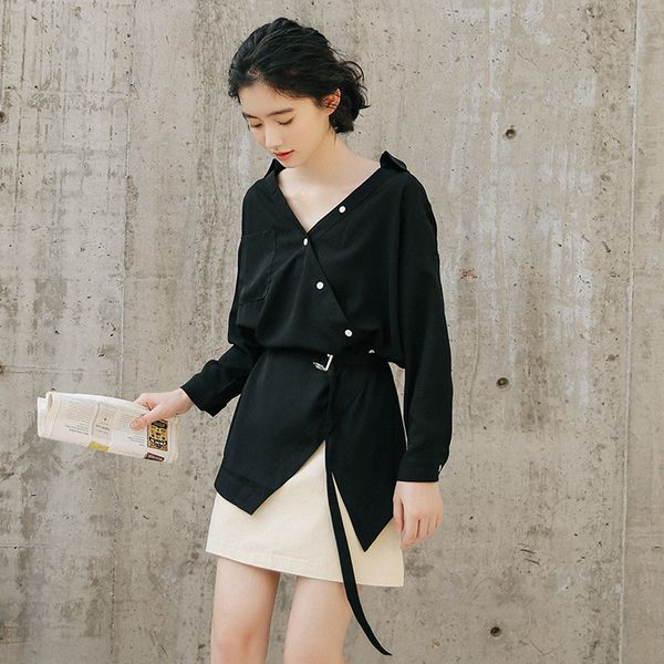 2020 spring korean version sweet little fresh temperament v-neck irregular tie waist long sleeve shirt women's chiffon shirt, White
2020 spring korean version sweet little fresh temperament v-neck irregular tie waist long sleeve shirt women's chiffon shirt, White