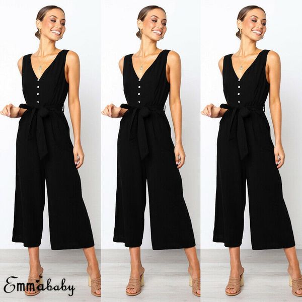 2019 women summer sleeveless single-breasted jumpsuit long wide legs v-neck female bodycon elastic sashes bodysuit trouser, Black;white
2019 women summer sleeveless single-breasted jumpsuit long wide legs v-neck female bodycon elastic sashes bodysuit trouser, Black;white