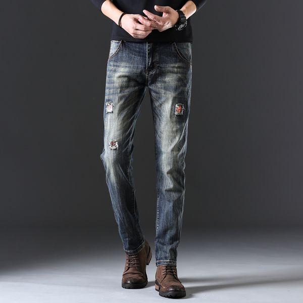 men's fashion ripped jeans men tide brand slim patch small straight trousers hole casual denim pants, Blue
men's fashion ripped jeans men tide brand slim patch small straight trousers hole casual denim pants, Blue