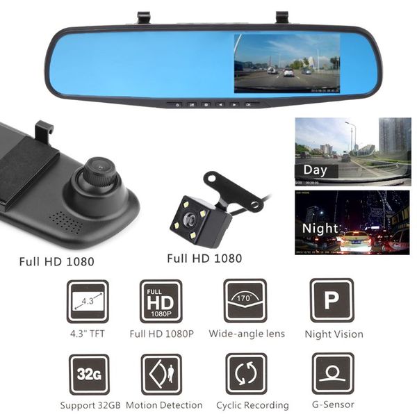 new 1 set universal 4.3 inch 1080p dual lens car auto dvr waterproof mirror dash cam recorder night vision+rear view camera kit
new 1 set universal 4.3 inch 1080p dual lens car auto dvr waterproof mirror dash cam recorder night vision+rear view camera kit