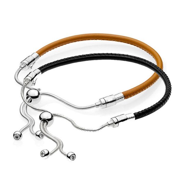 925 sterling silver anklets moments leather with adjustable sliding clasp bracelet bangle fit bead charm diy pandora jewelry, Golden;silver
925 sterling silver anklets moments leather with adjustable sliding clasp bracelet bangle fit bead charm diy pandora jewelry, Golden;silver