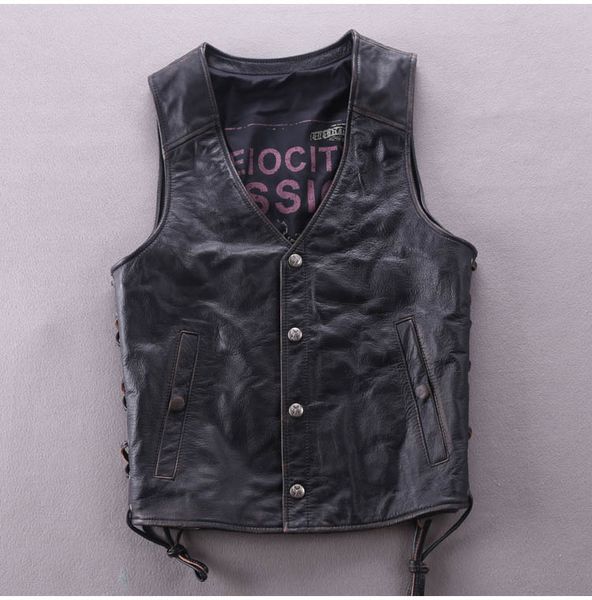 2018 fashion genuine leather vest men slim fit solid cowskin leather jacket motorcycle biker vest v-neck collar short coat, Black
2018 fashion genuine leather vest men slim fit solid cowskin leather jacket motorcycle biker vest v-neck collar short coat, Black