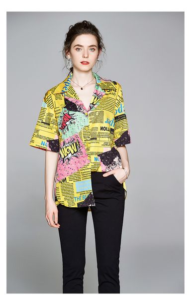 fashion new women's loose shirts lady and girl's casual printing in summer short sleeve lapel neck 100% polyester, White
fashion new women's loose shirts lady and girl's casual printing in summer short sleeve lapel neck 100% polyester, White