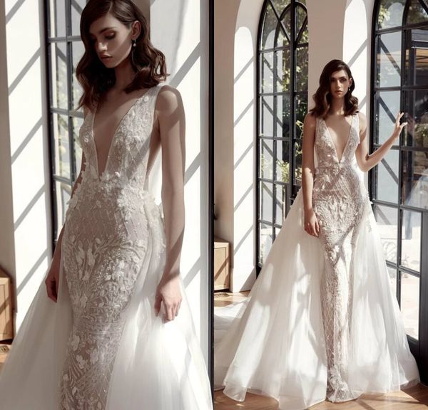 2020 overskirt wedding dresses with detachable train lace 3d floral appliqued mermaid wedding dress beaded v neck plus size bridal gowns, White
2020 overskirt wedding dresses with detachable train lace 3d floral appliqued mermaid wedding dress beaded v neck plus size bridal gowns, White