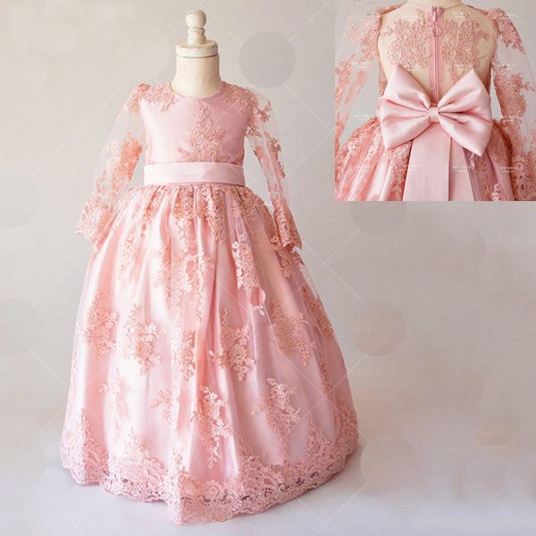 Fashion Dusty Pink Appliques Lace Back Bow Lovely Flower Girl Dress Custom Made Little Baby Floor Length Chic Formal Party Gowns
Fashion Dusty Pink Appliques Lace Back Bow Lovely Flower Girl Dress Custom Made Little Baby Floor Length Chic Formal Party Gowns