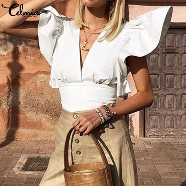 women's blouses & shirts korean style ruffles short sleeve women blouse celmia ladies v-neck vintage elegant casual solid shirt tu, White
women's blouses & shirts korean style ruffles short sleeve women blouse celmia ladies v-neck vintage elegant casual solid shirt tu, White