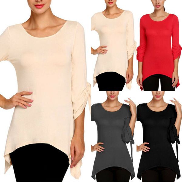 Womens Summer Round Neck Casual Tunic Tops Ladies Holiday Solid T-shirt Blouse
