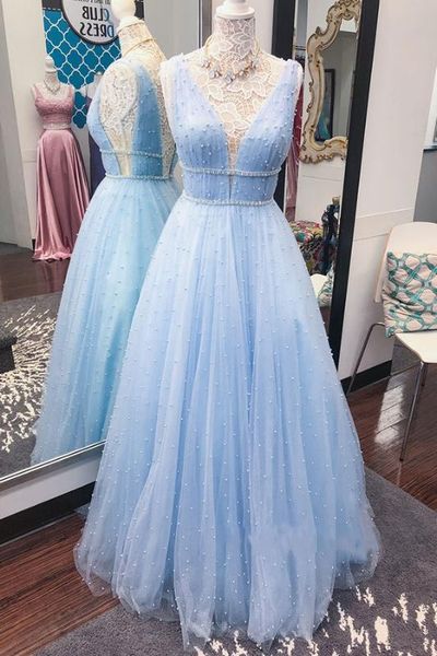 v-neck elegant a-line strap beaded prom dresses light blue formal evening gowns long sweet 16 party dress pageant gown, White;black
v-neck elegant a-line strap beaded prom dresses light blue formal evening gowns long sweet 16 party dress pageant gown, White;black