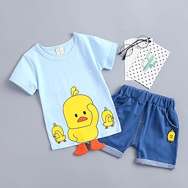 2pcs/set summer children baby boys casual cotton short sleeve cartoon duck print t-shirt +denim shorts, White
2pcs/set summer children baby boys casual cotton short sleeve cartoon duck print t-shirt +denim shorts, White