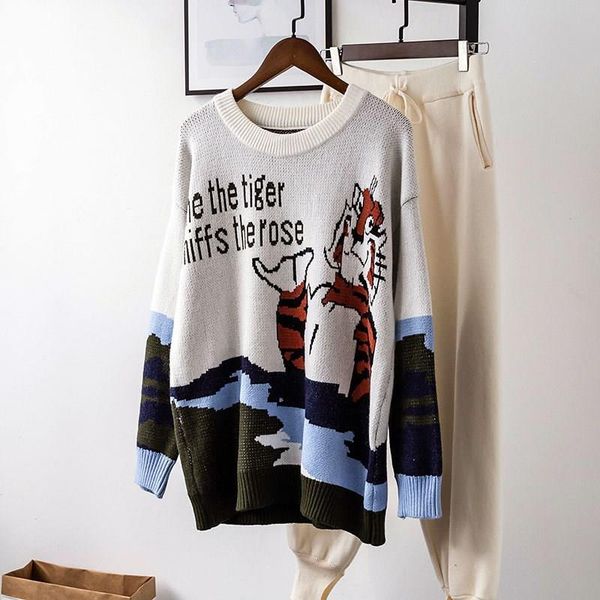 casual knitted tigers sweater streetwear women knitted crochet tiger printed pullover, White;black
casual knitted tigers sweater streetwear women knitted crochet tiger printed pullover, White;black