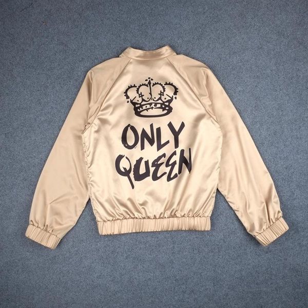 back only queen crown letter print womens fashion outerwear coats autumn basic coats for lady satin silk champagne gold bomber jacket, Black;brown
back only queen crown letter print womens fashion outerwear coats autumn basic coats for lady satin silk champagne gold bomber jacket, Black;brown