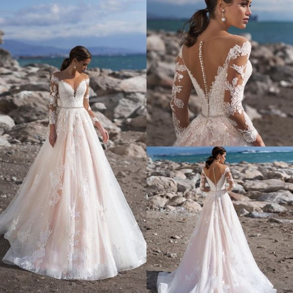 2019 naviblue boho wedding dresses lace appliqued a line sheer jewel neck long sleeve vestidos de noiva sequins custom abiti da sposa, White
2019 naviblue boho wedding dresses lace appliqued a line sheer jewel neck long sleeve vestidos de noiva sequins custom abiti da sposa, White