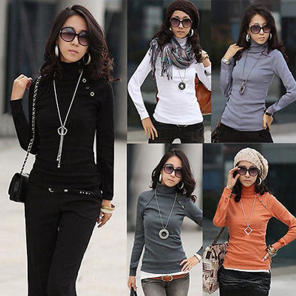 women long sleeve turtleneck casual slim knit sweater winter shirt blouse, White;black
women long sleeve turtleneck casual slim knit sweater winter shirt blouse, White;black