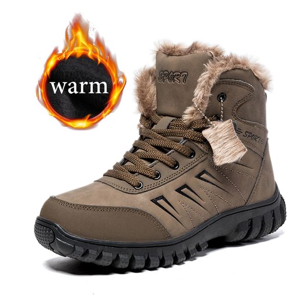 

2019 winter men full fur lined snow boots plush warm thick bottom man short boots anti-slip waterproof ankle shoes size 47, Black